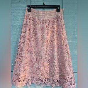 JGee Peach Lace Overlay A-Line Midi Skirt XL Boho Cottagecore Fairycore Feminine